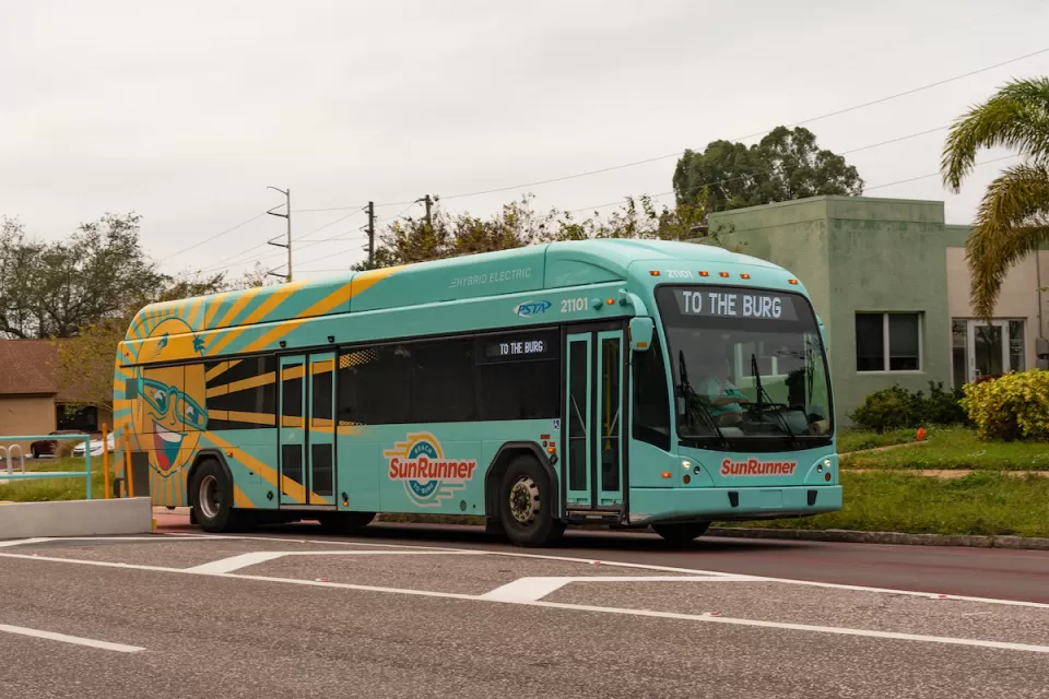 Green SunRunner bus in St. Petersburg, Florida.